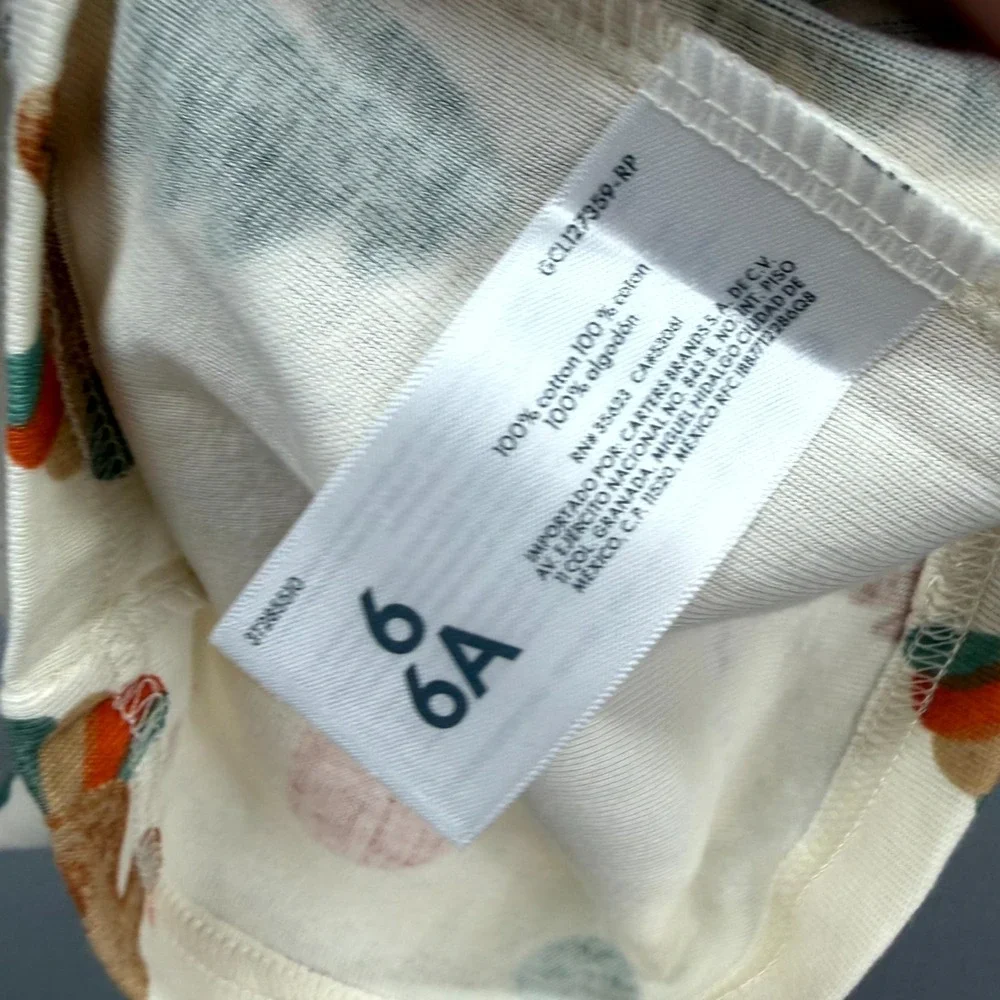 Carters 2 Piece Pajama Set Toddler Kids 6/6A Cream Thanksgiving Fall Pattern PJs